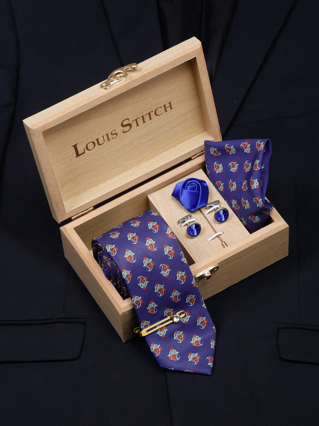 

LOUIS STITCH Men Italian Silk Formal Accessory Gift Set, Blue