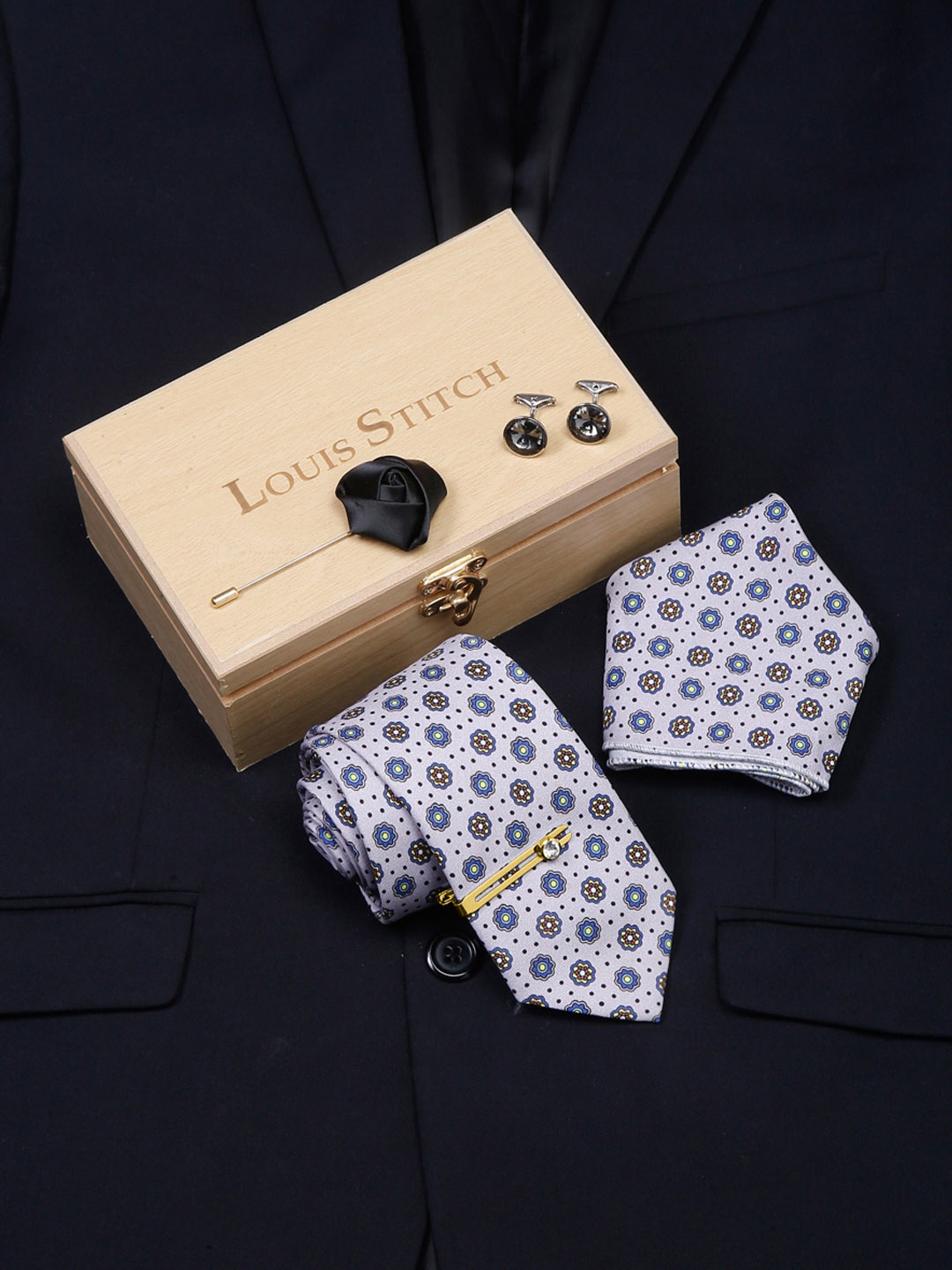

LOUIS STITCH Men Italian Silk Formal Accessory Gift Set, Purple
