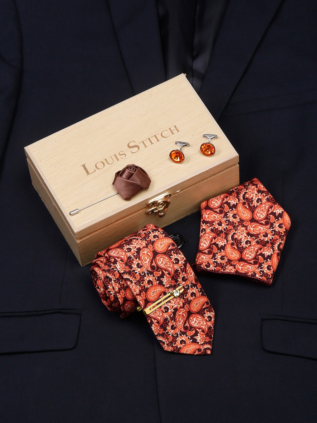 

LOUIS STITCH Men Italian Silk Formal Accessory Gift Set, Maroon