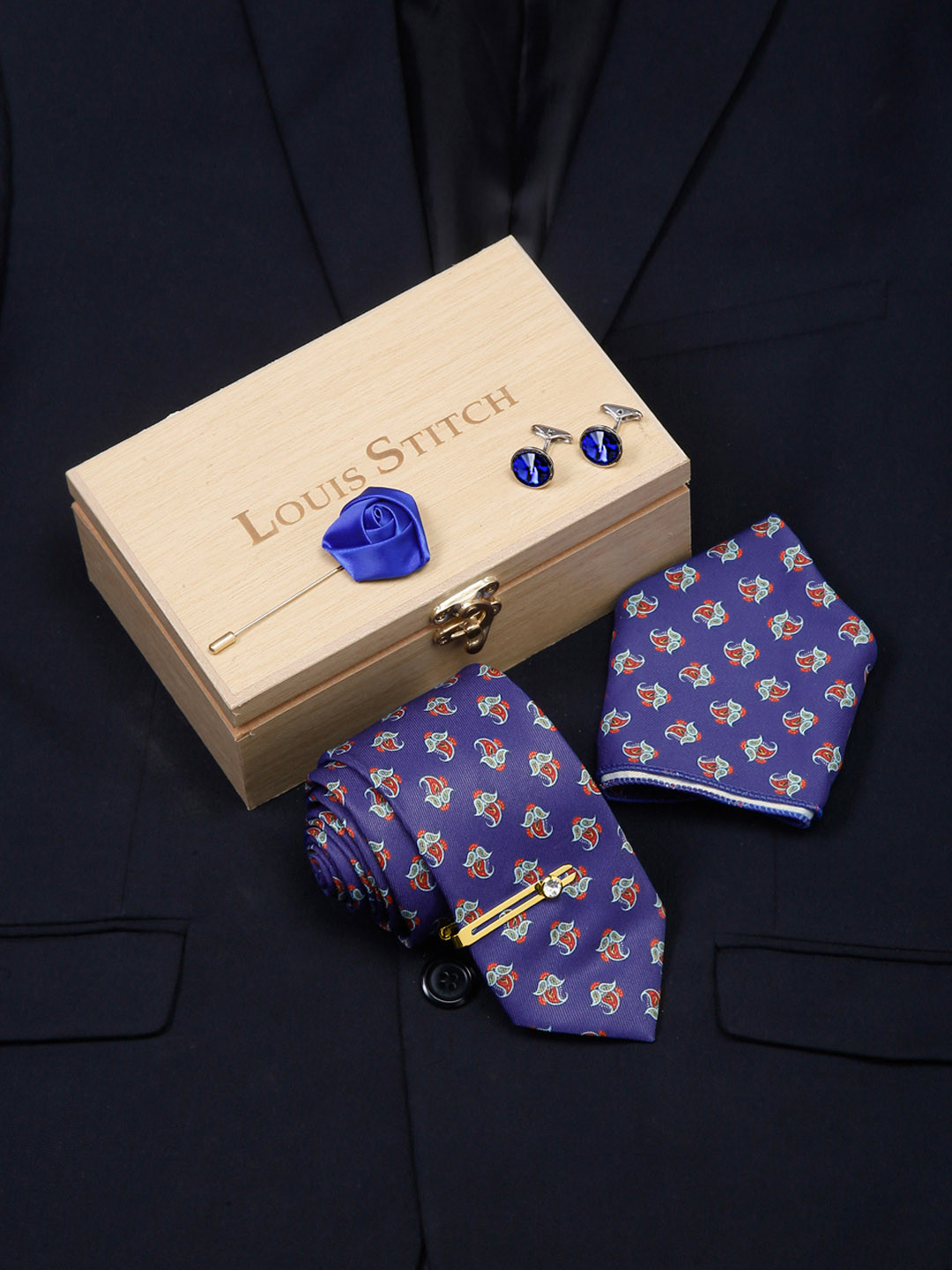 

LOUIS STITCH Men Italian Silk Formal Accessory Gift Set, Blue