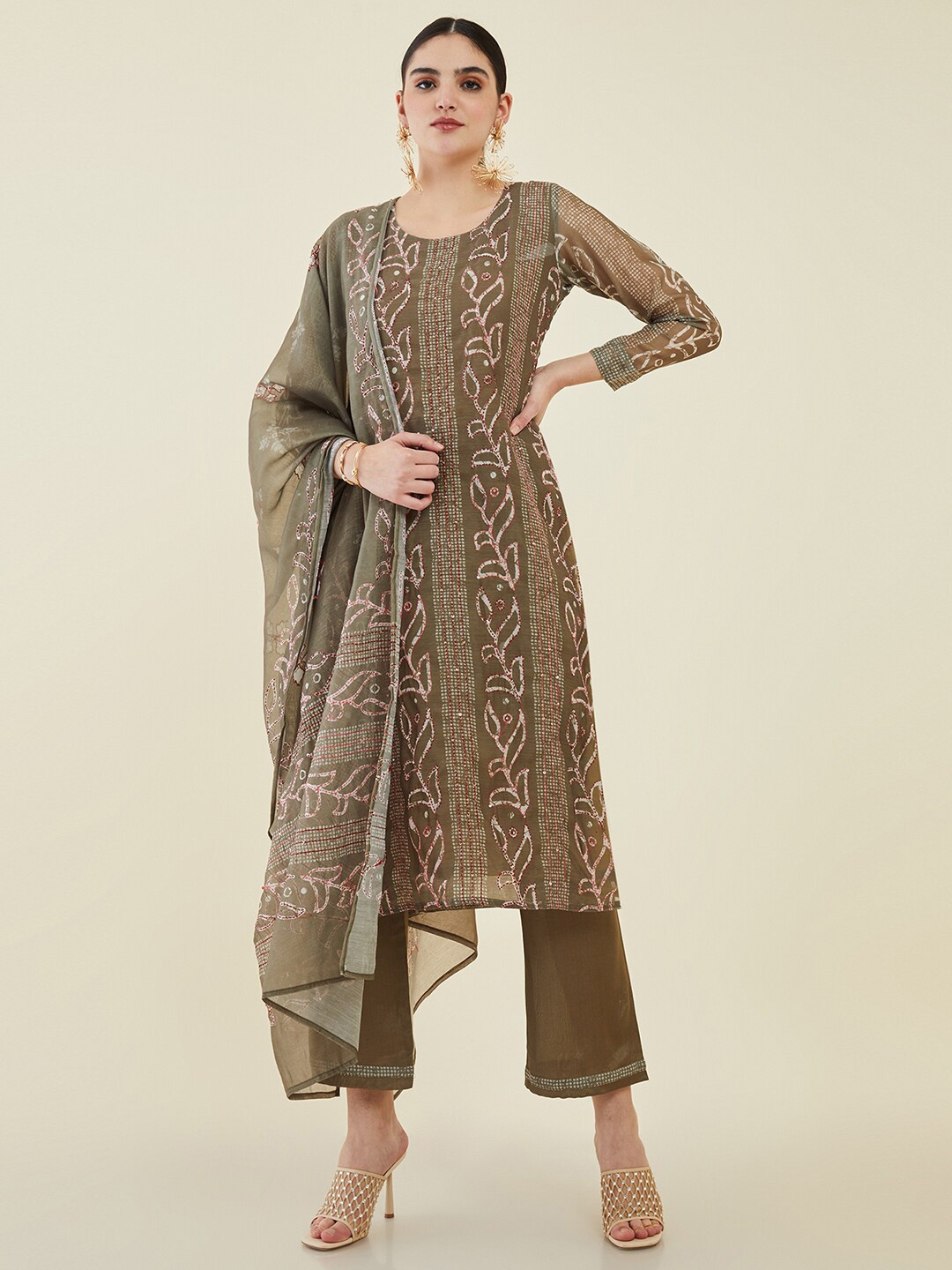 

Soch Embroidered Unstitched Dress Material, Olive