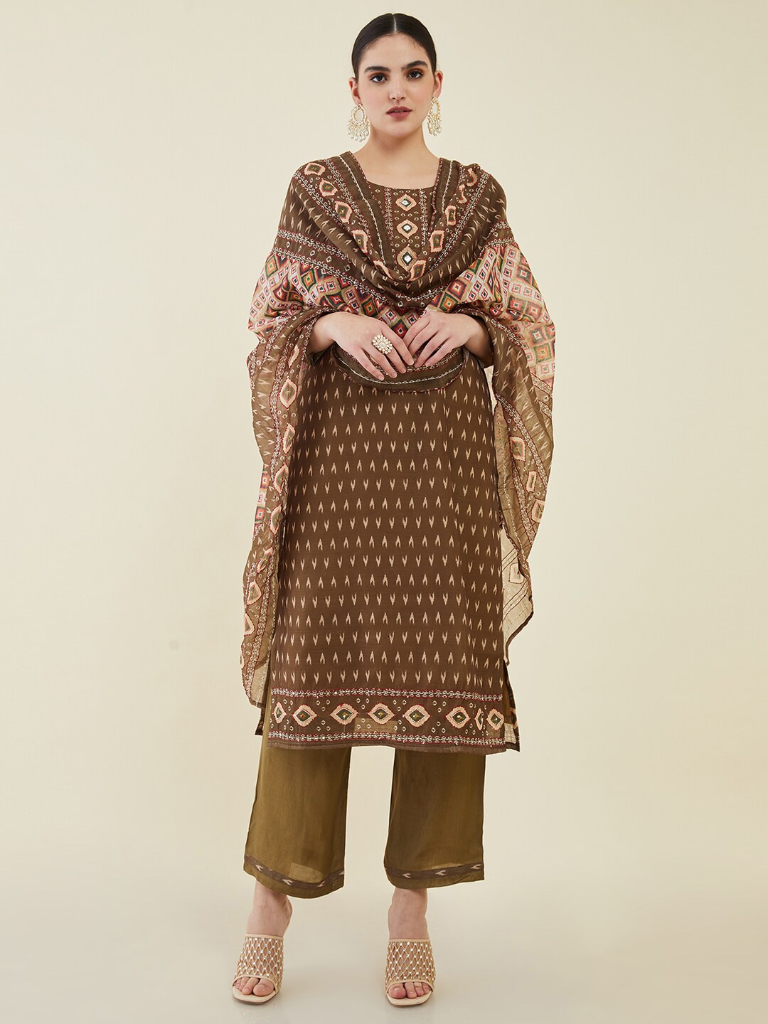 

Soch Embroidered Unstitched Dress Material, Brown
