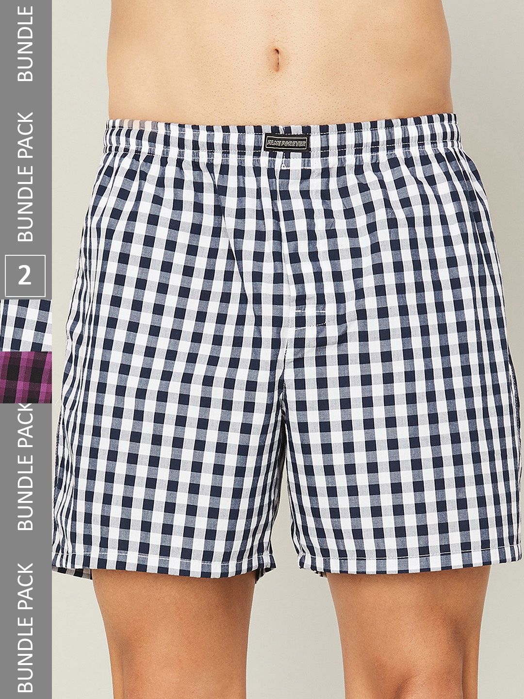 

Fame Forever by Lifestyle Men Pack of 2 Checkered Cotton Boxers, Blue