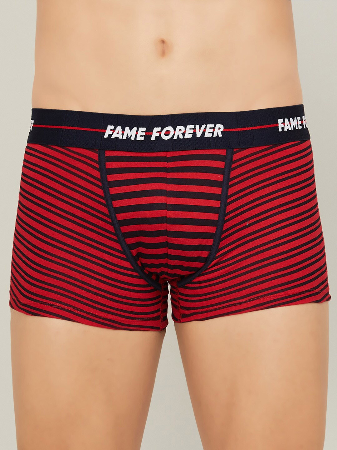 

Fame Forever by Lifestyle Men Striped Cotton Boxer-Style Briefs, Red
