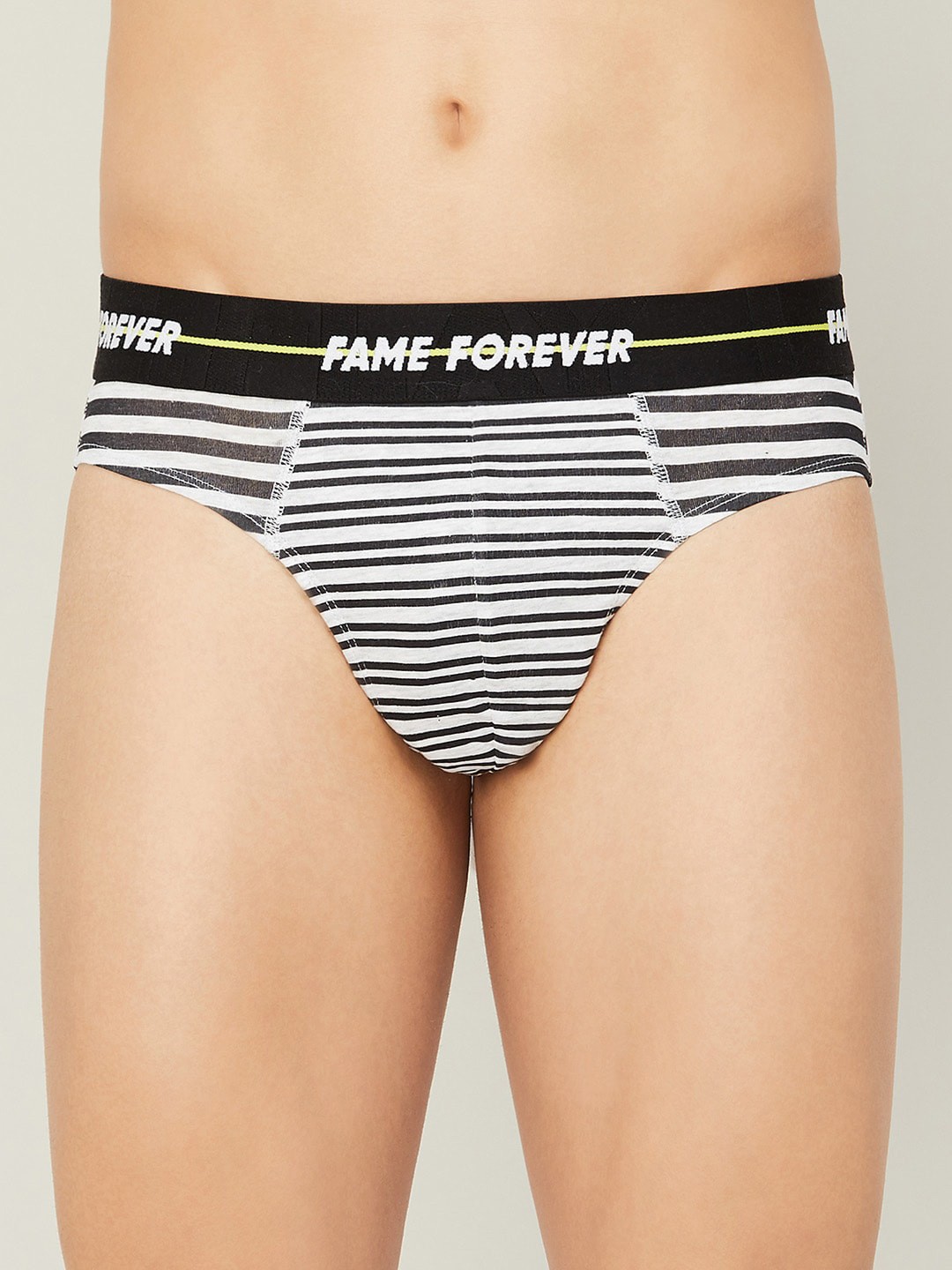 

Fame Forever by Lifestyle Men Striped Cotton Basic Briefs, White