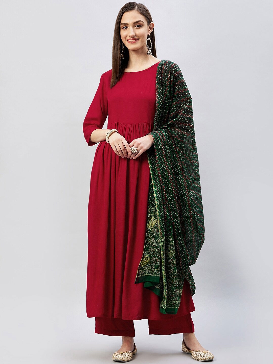 

InWeave Printed Cotton Dupatta, Green