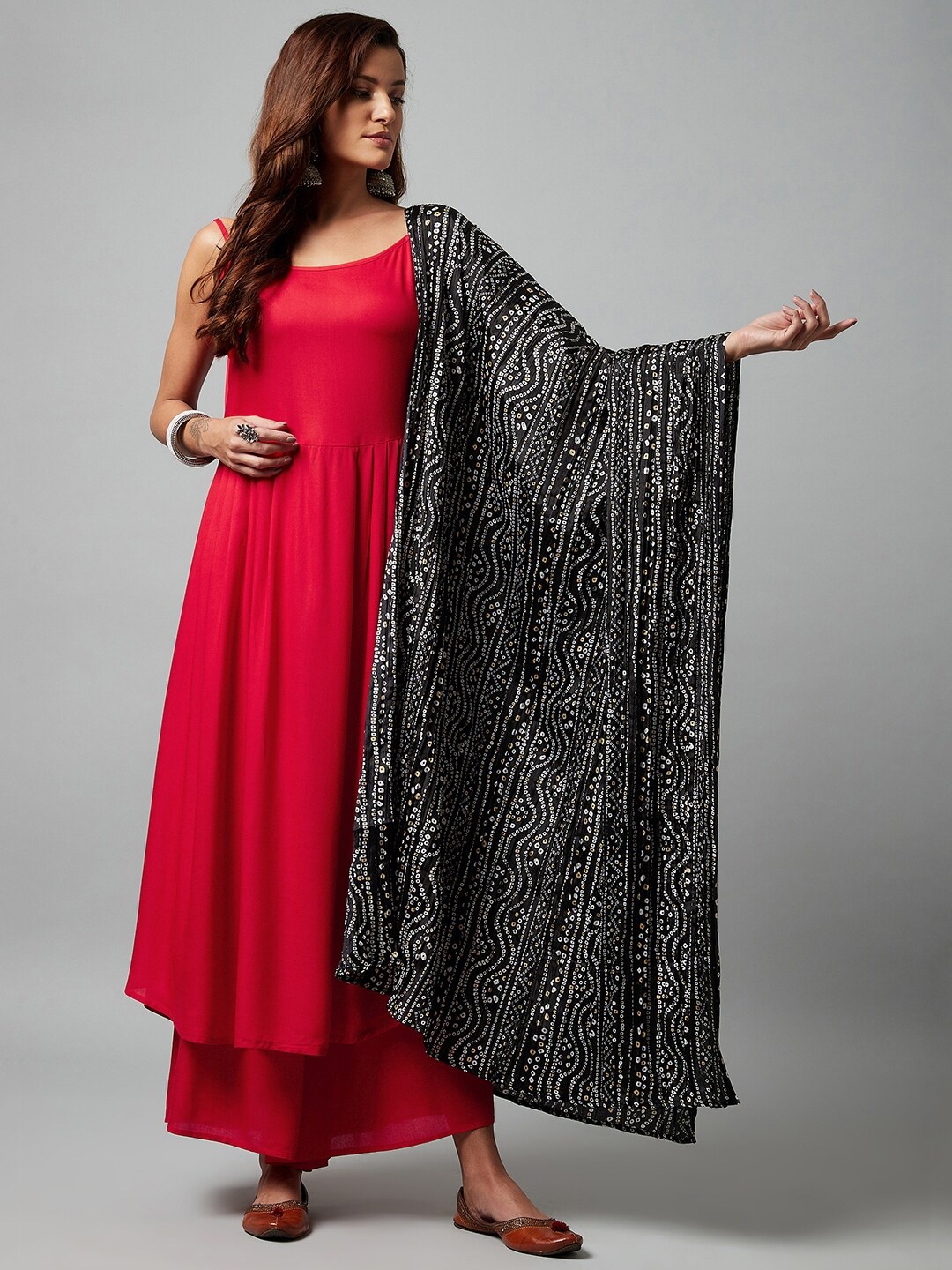 

InWeave Ethnic Motifs Printed Dupatta, Black