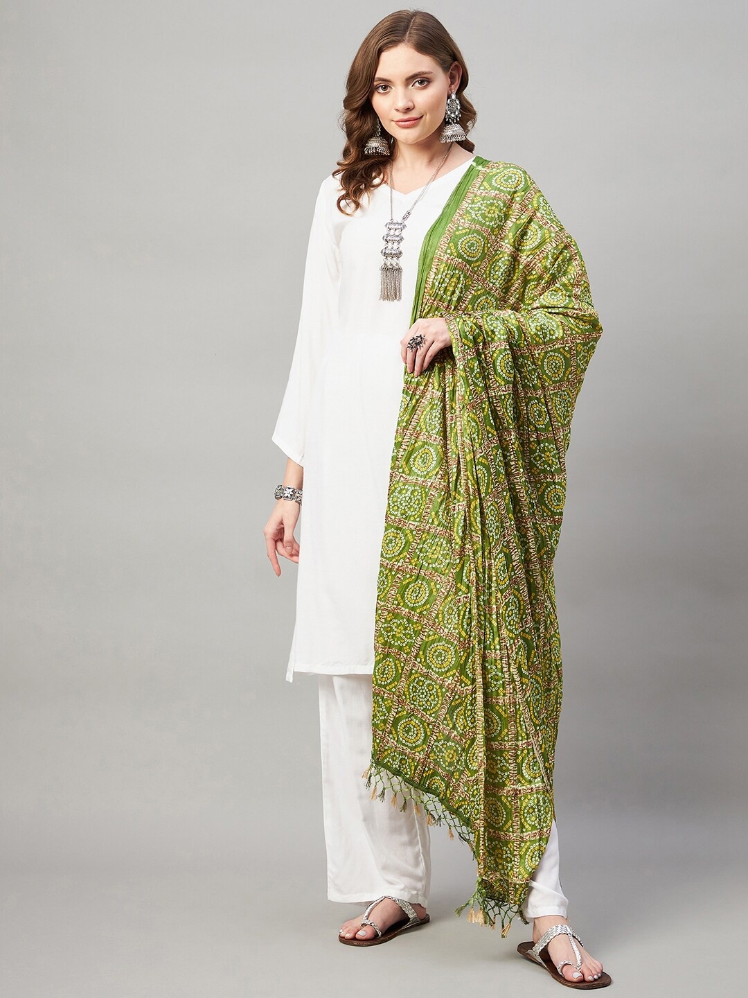 

InWeave Ethnic Motifs Printed Dupatta, Green