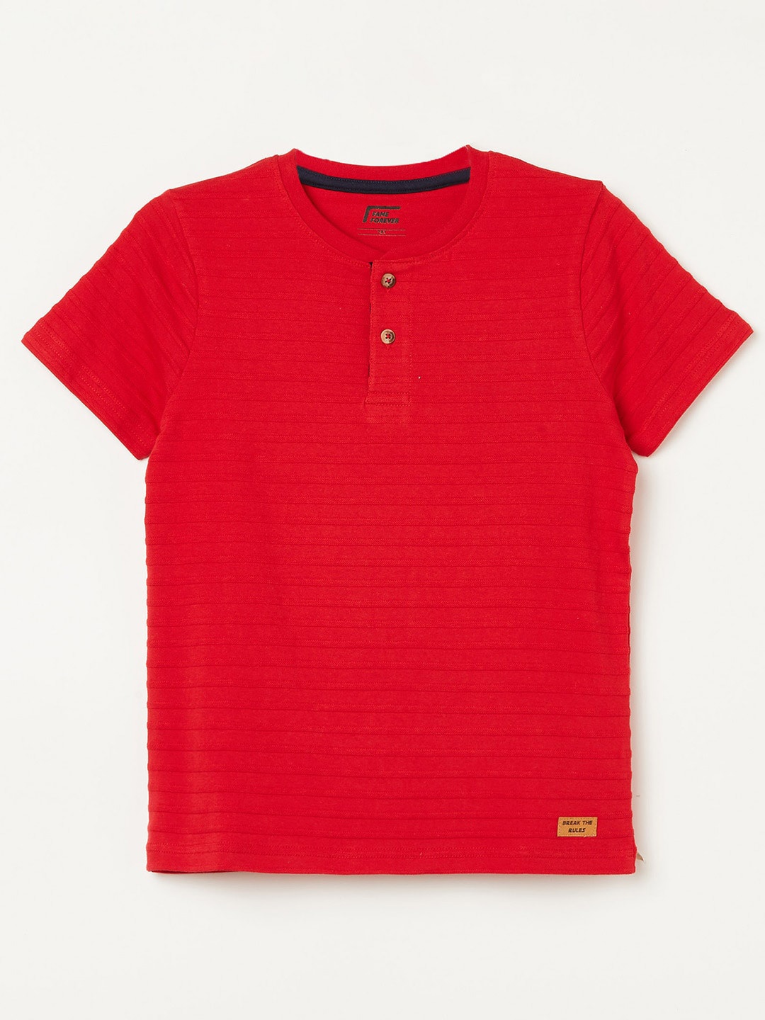 

Fame Forever by Lifestyle Boys Striped Henley Neck Pure Cotton T-shirt, Red