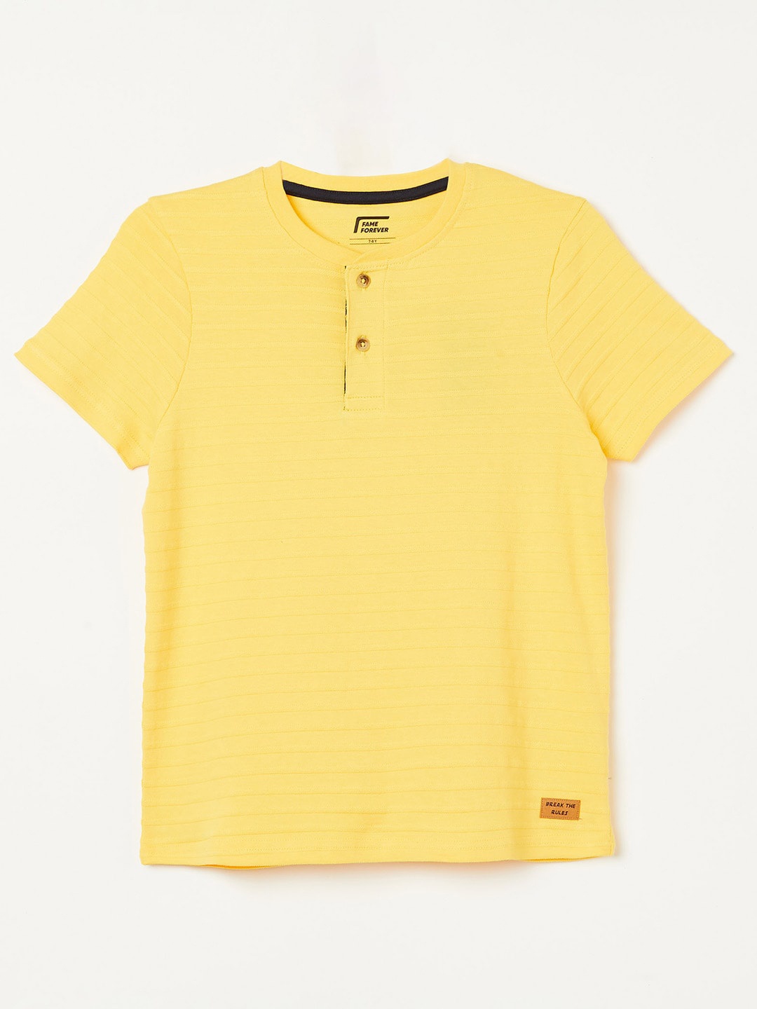 

Fame Forever by Lifestyle Boys Striped Henley Neck Pure Cotton T-shirt, Yellow