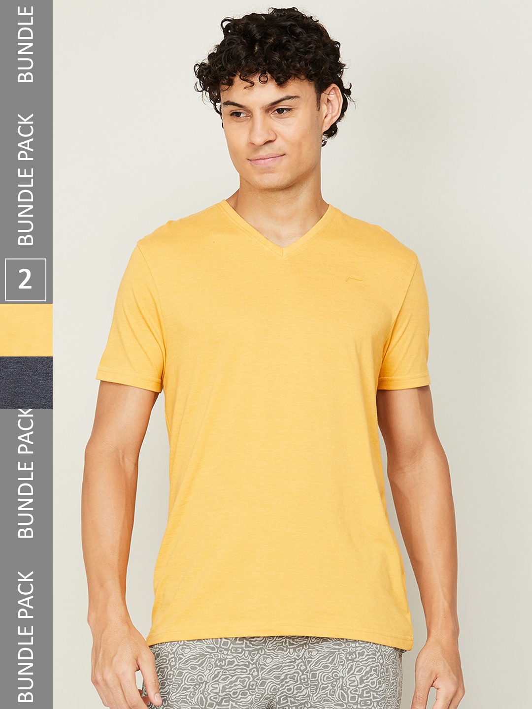 

Fame Forever by Lifestyle Men Pack Of 2 Solid V-Neck Cotton T-shirt, Yellow