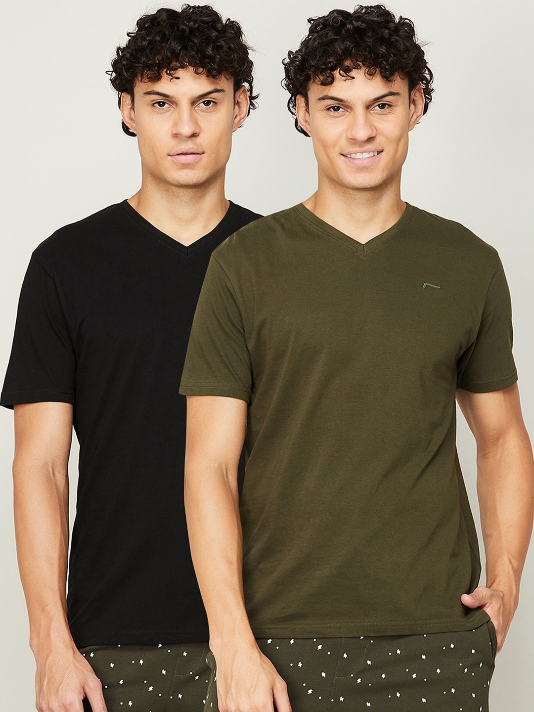 

Fame Forever by Lifestyle Men Olive Green 2 V-Neck Applique T-shirt