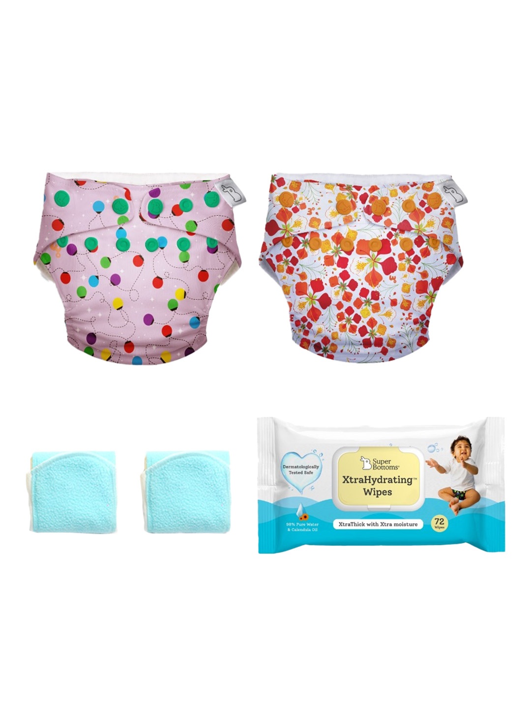 

SuperBottoms Infant Set Of 2 SuperDryFeel Diapers & XtraHydrating Wipes, Multi