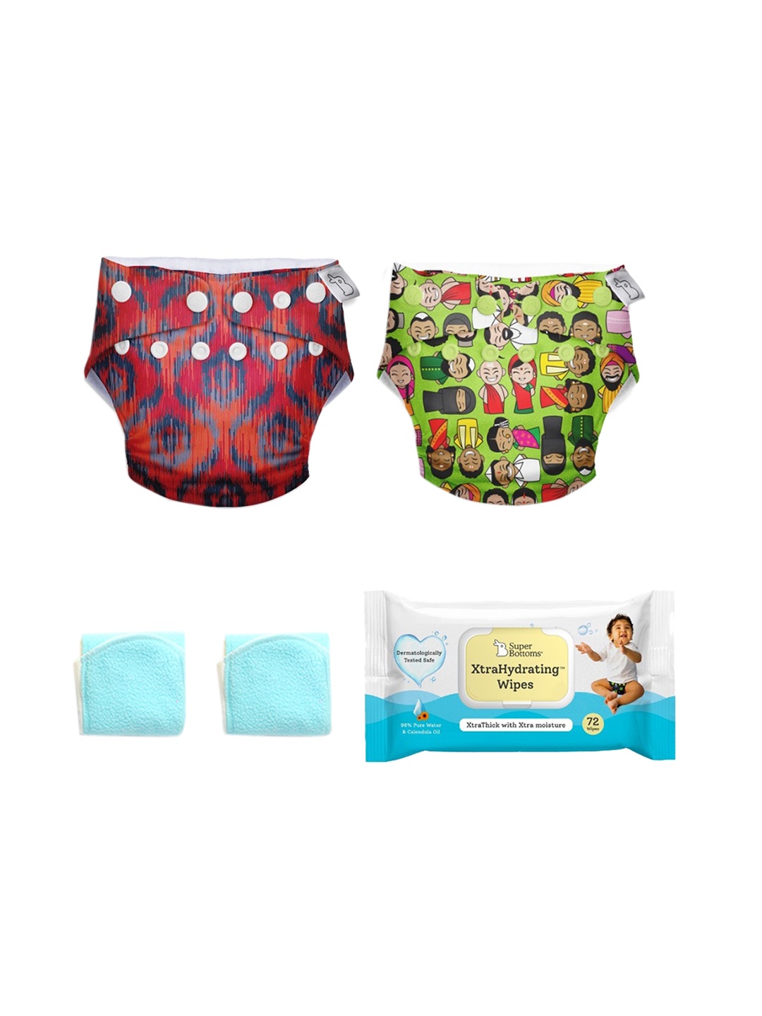 

SuperBottoms Infants Set Of 2 Organic Cotton SuperDryFeel Diapers & XtraHydrating Wipes, Maroon