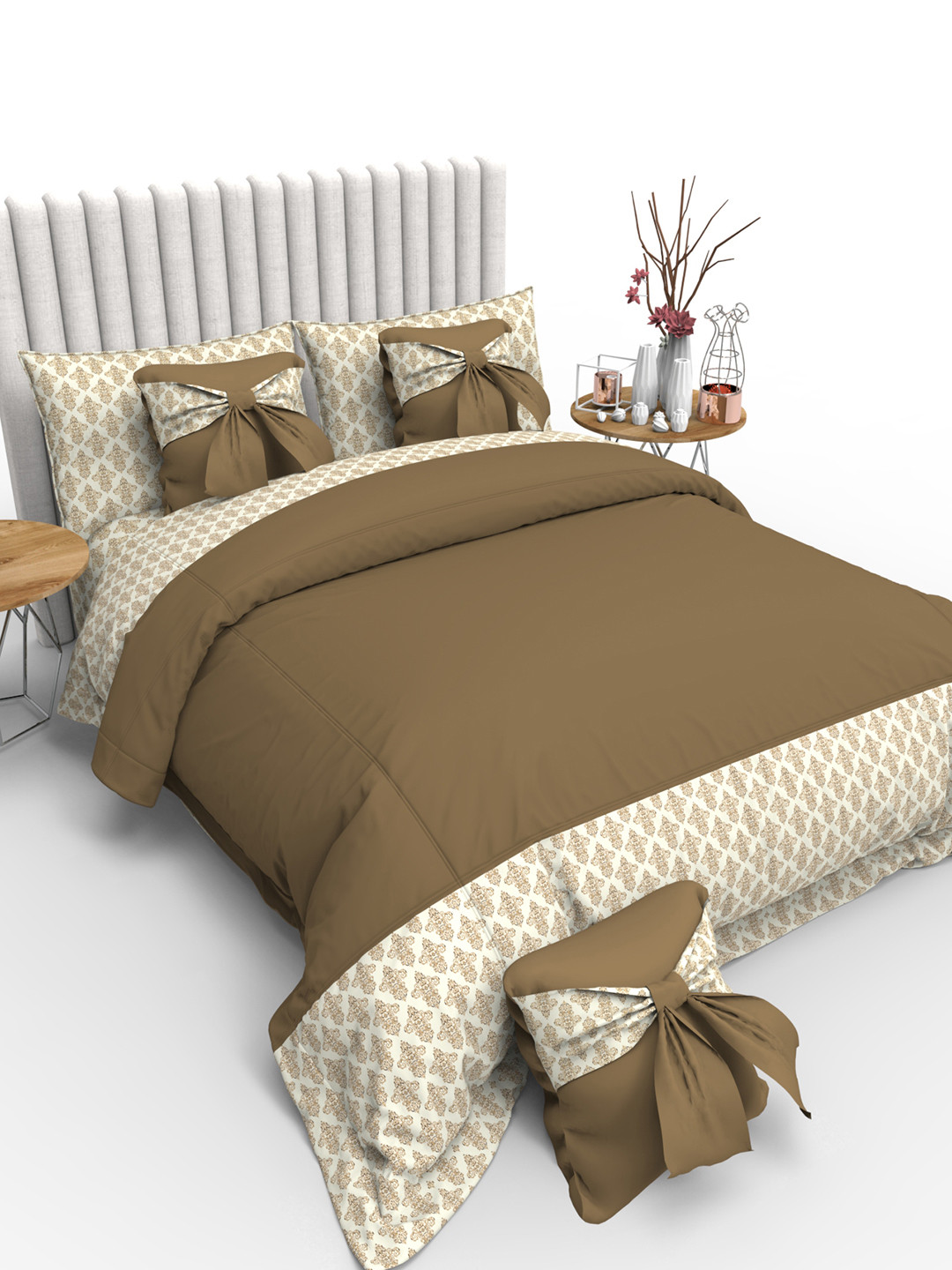 

THE WHITE MOSS Woodstock Brown & Cream Ethnic Motif Printed Cotton Double King Bedding Set