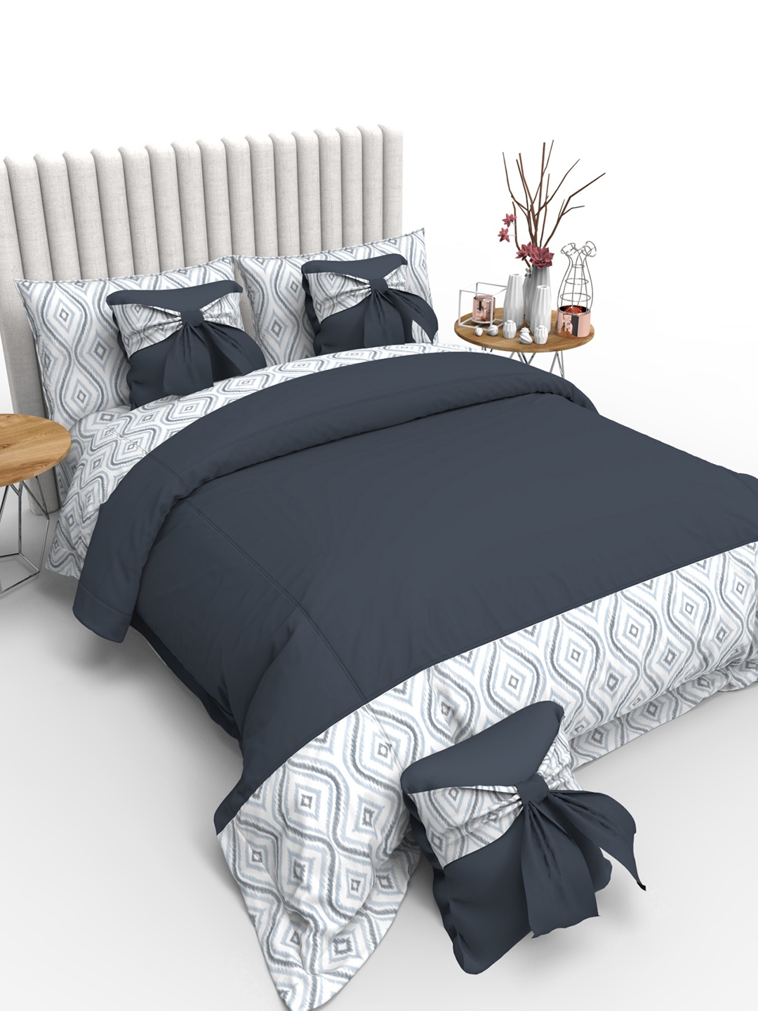 

THE WHITE MOSS Woodstock Blue & White 6 Pcs Printed Cotton Double King Bedding Set