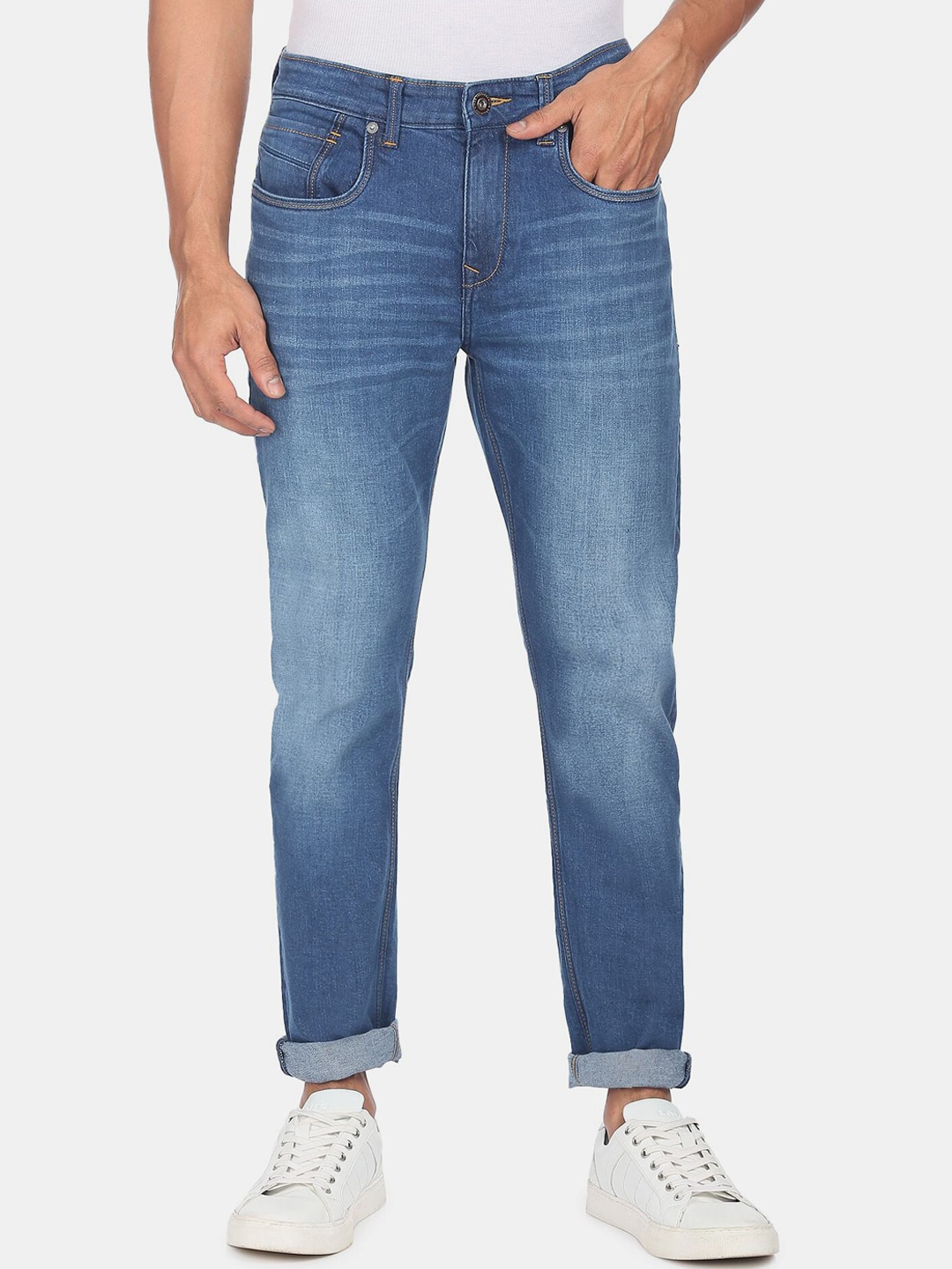 

AD By Arvind Men Slim Fit Heavy Fade Stretchable Jeans, Blue