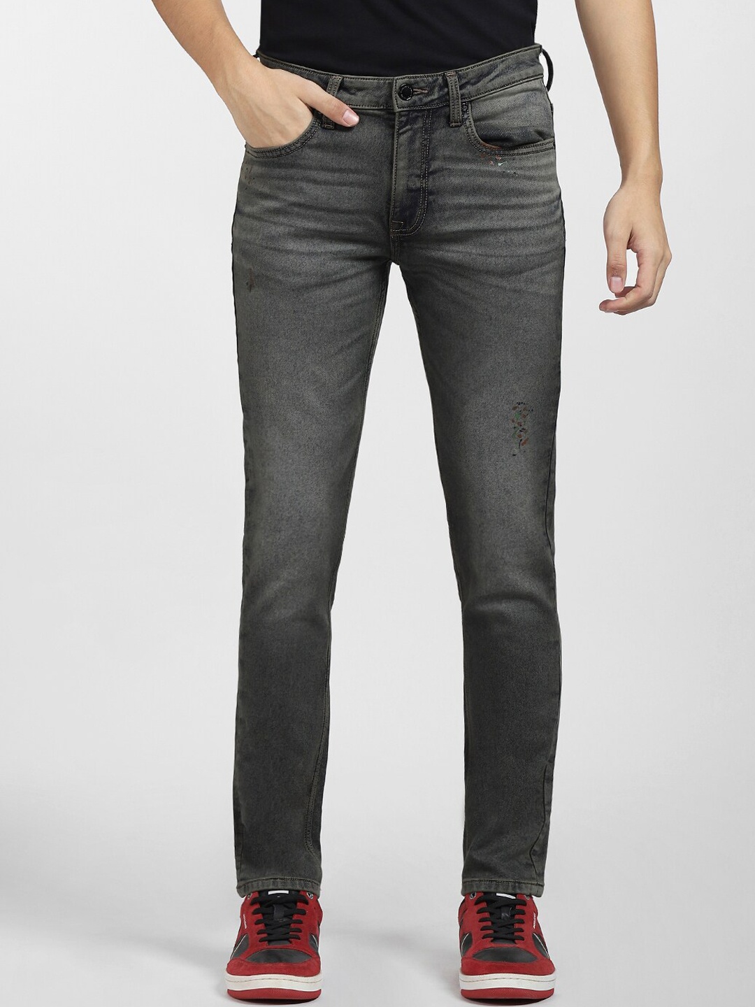 

Jack & Jones Men Slim Fit Low-Rise Heavy Fade Cotton Jeans, Grey