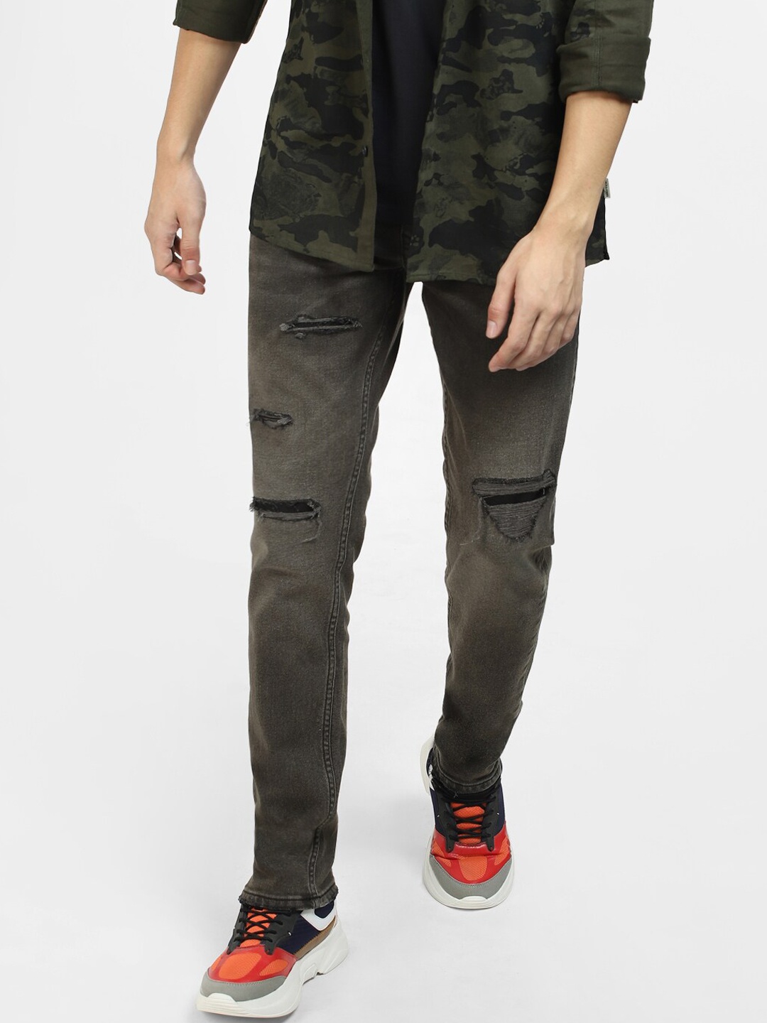 

Jack & Jones Men Skinny Fit Low-Rise Mildly Distressed Heavy Fade Jeans, Grey