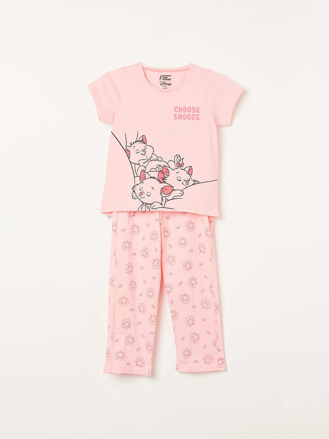 

Fame Forever by Lifestyle Girls Pure Cotton Printed T-shirt with Pyjamas, Pink