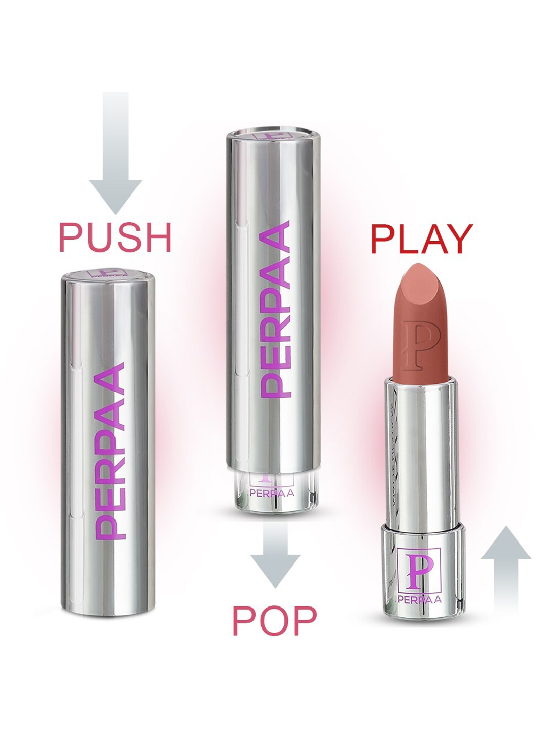

PERPAA Set of 3 Push Button Waterproof & Creamy Matte Lipstick - 3.5 g each, Nude