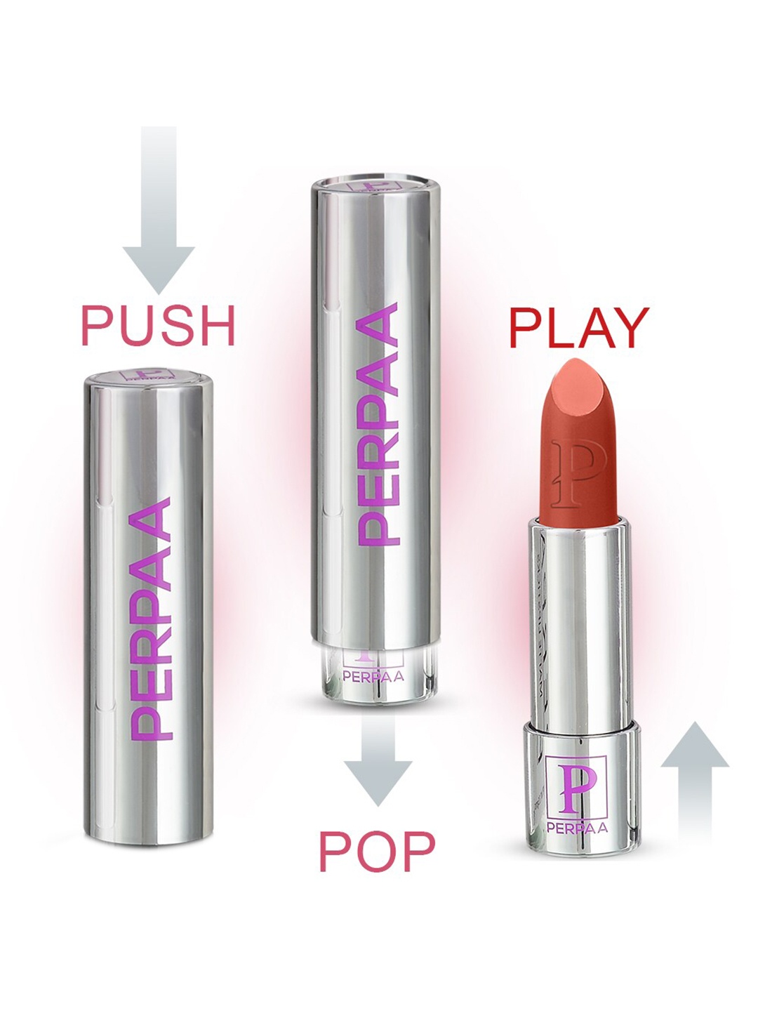 

PERPAA Set of 3 Push Button Waterproof & Creamy Matte Lipstick - 3.5 g each, Nude