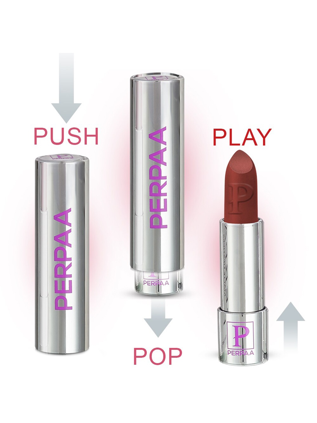 

PERPAA Push Button Set Of 3 Waterproof & Creamy Bullet Push Matte Lipsticks, Nude