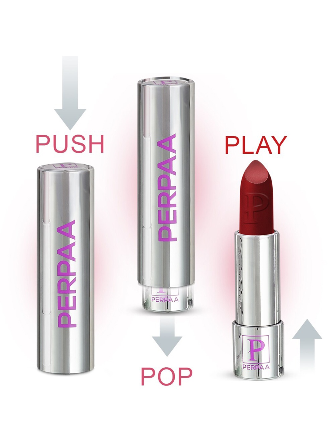 

PERPAA Push Button Set Of 3 Waterproof & Creamy Bullet Push Matte Lipsticks, Magenta