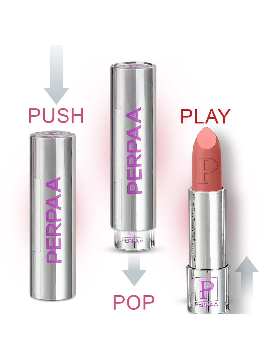 

PERPAA Push Button Set Of 3 Waterproof & Creamy Bullet Push Matte Lipsticks, Magenta