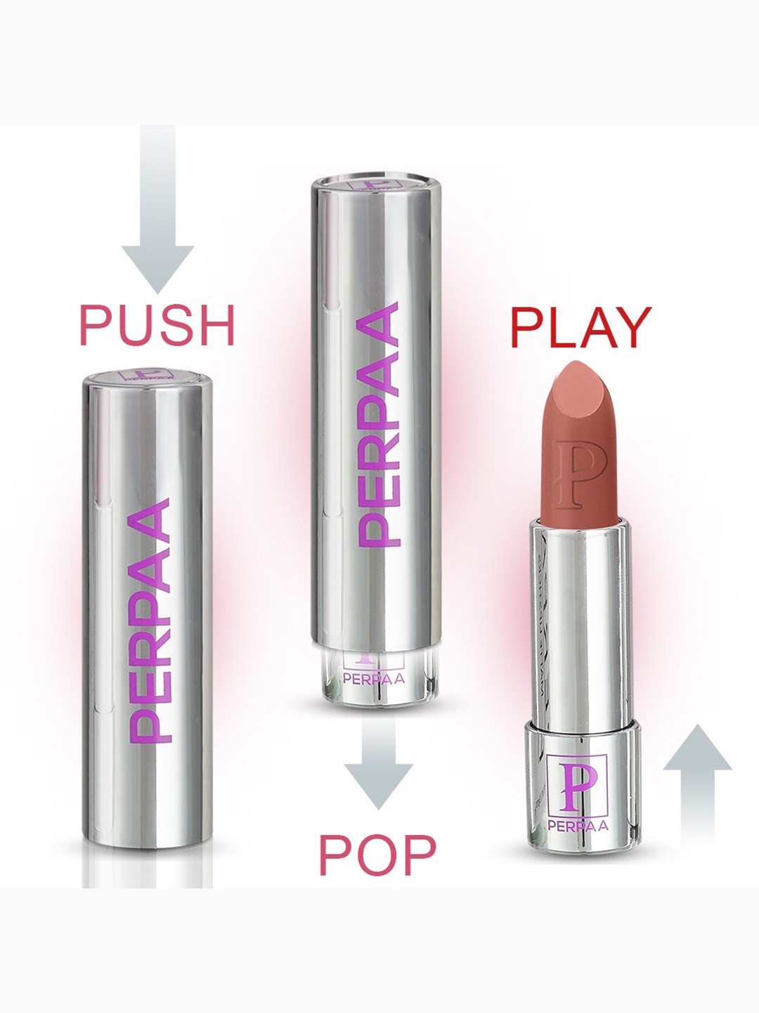 

PERPAA Set of 3 Creamy Bullet Push Pop & Play Matte Waterproof Lipstick - 3.5g each, Nude