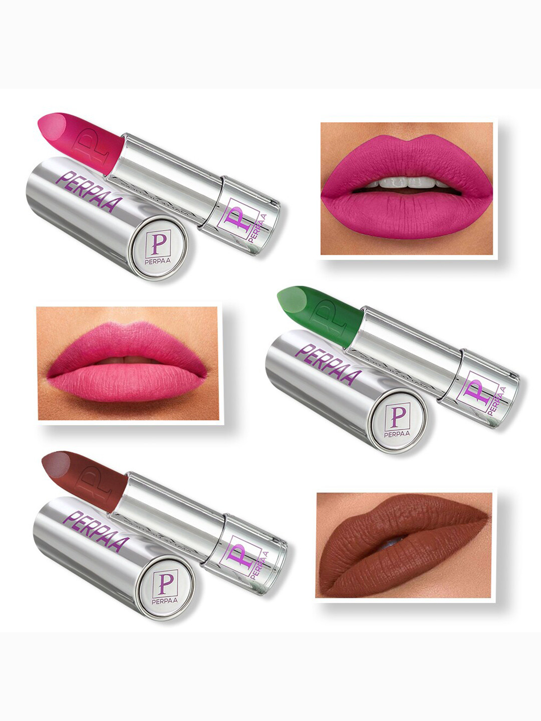 

PERPAA Set of 3 Highly Pigmented & Weightless Matte Lipstick 3.5 g Each - 167, 175, 301, Pink