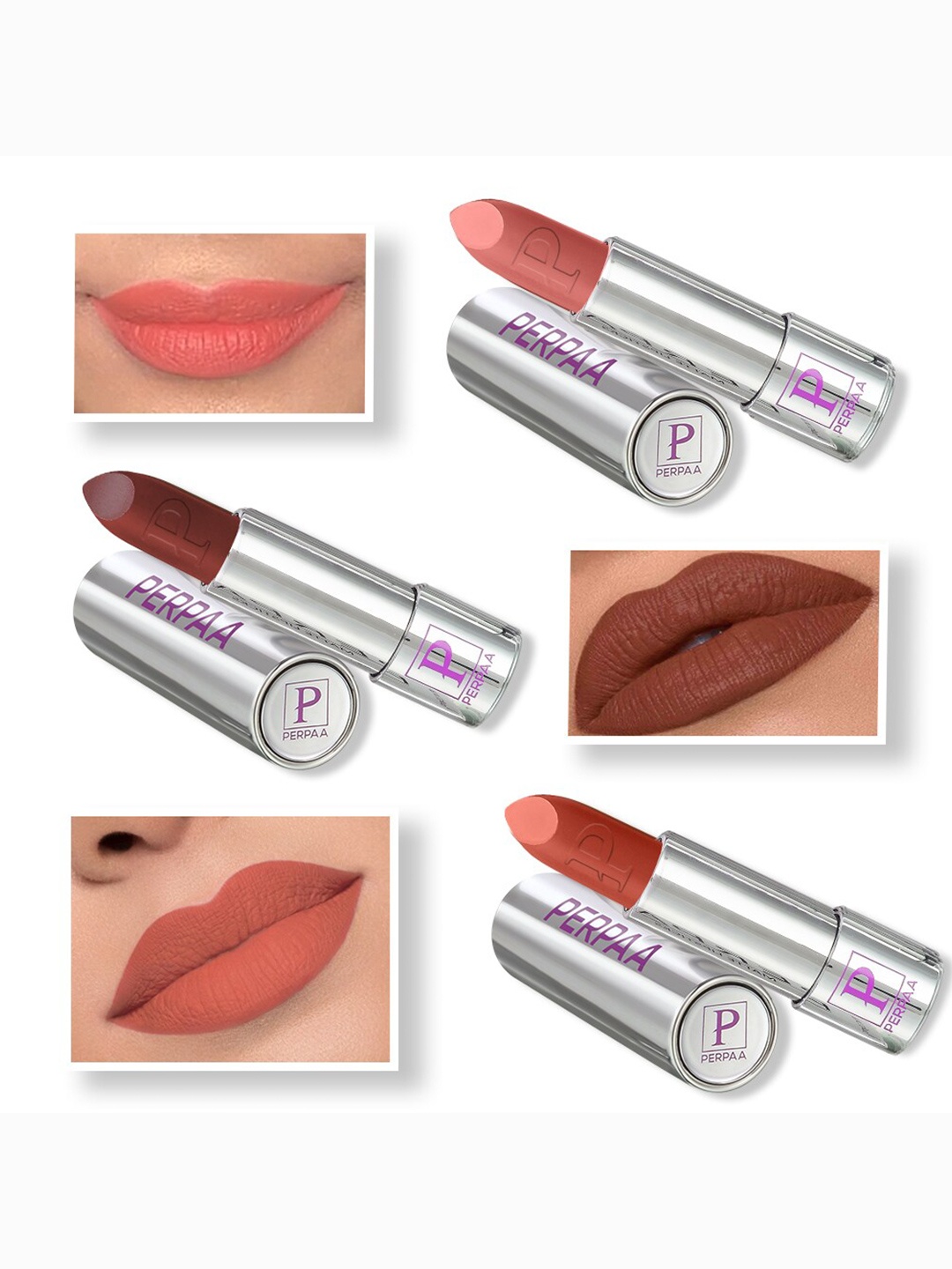 

PERPAA Set of 3 Highly Pigmented & Weightless Matte Lipstick 3.5 g Each - 162, 167, 301, Nude