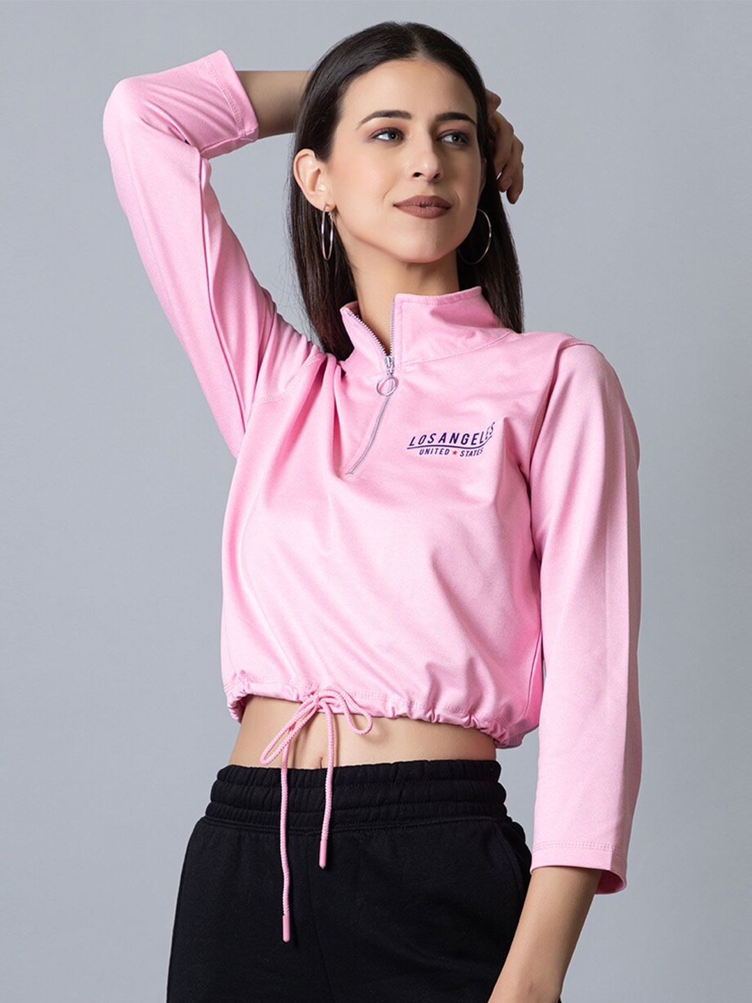 

ARMISTO Women Solid Half Zip Dri-fit Crop Sports Sweatshirt, Pink