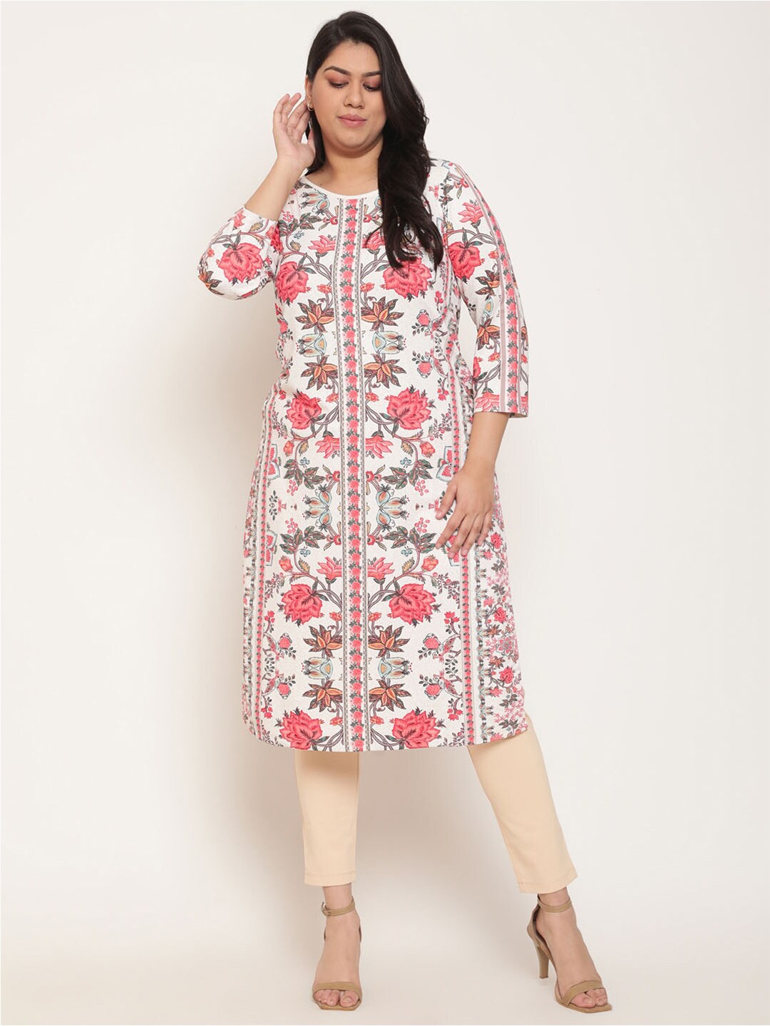 

Amydus Women Floral Printed Kurta, White