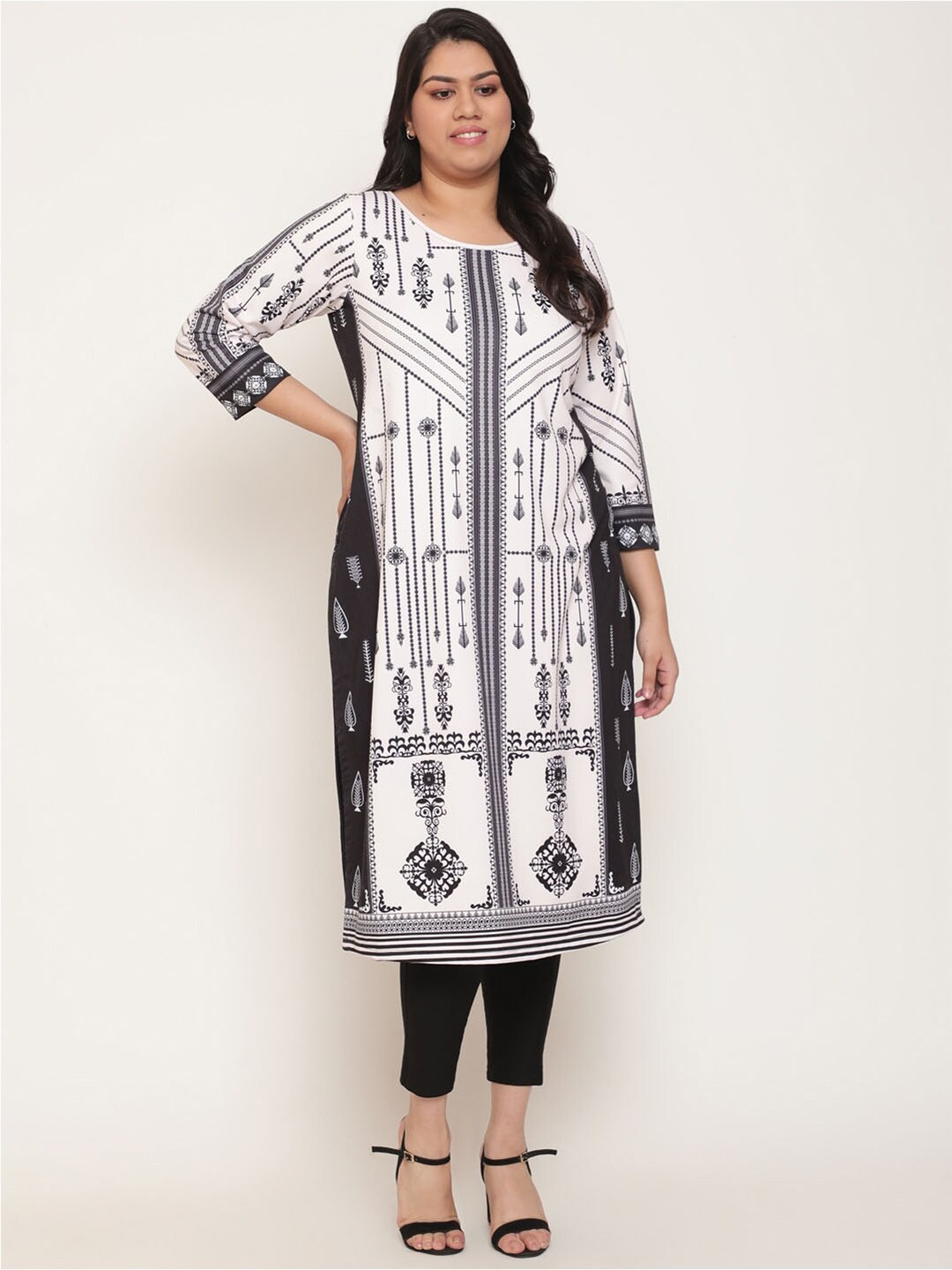 

Amydus Plus Size Ethnic Motifs Printed Kurta, White