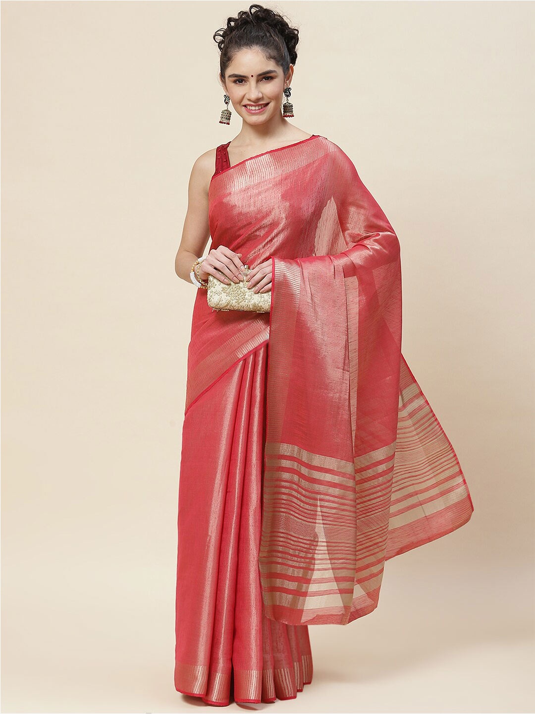 

Meena Bazaar Woven Design Zari Art Silk Saree, Red