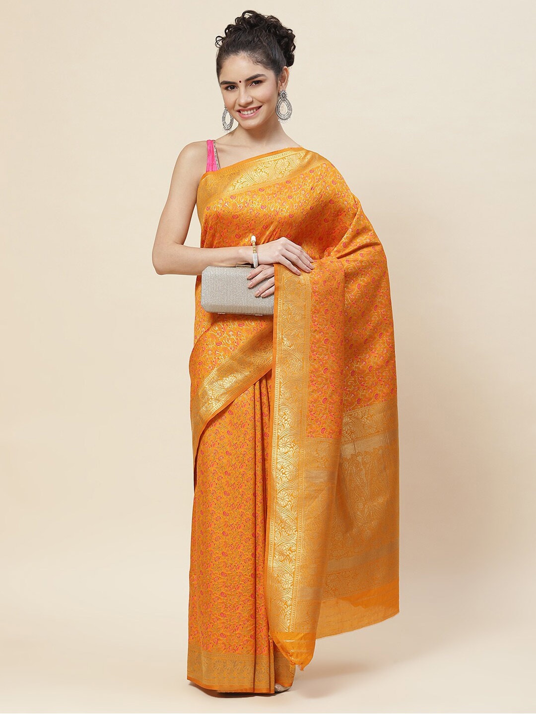 

Meena Bazaar Woven Design Zari Art Silk Saree, Mustard