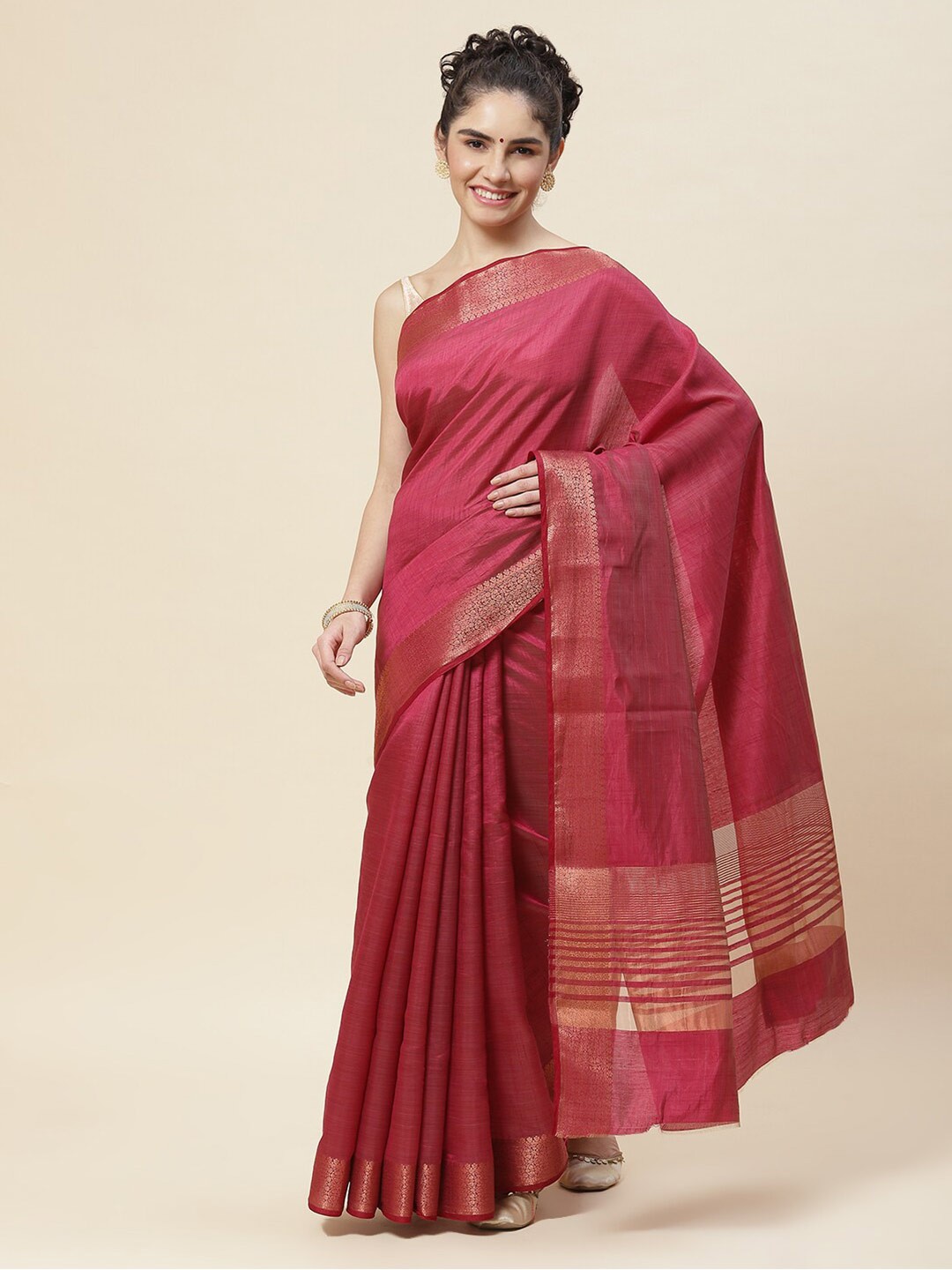 

Meena Bazaar Woven Design Bordered Zari Saree, Burgundy