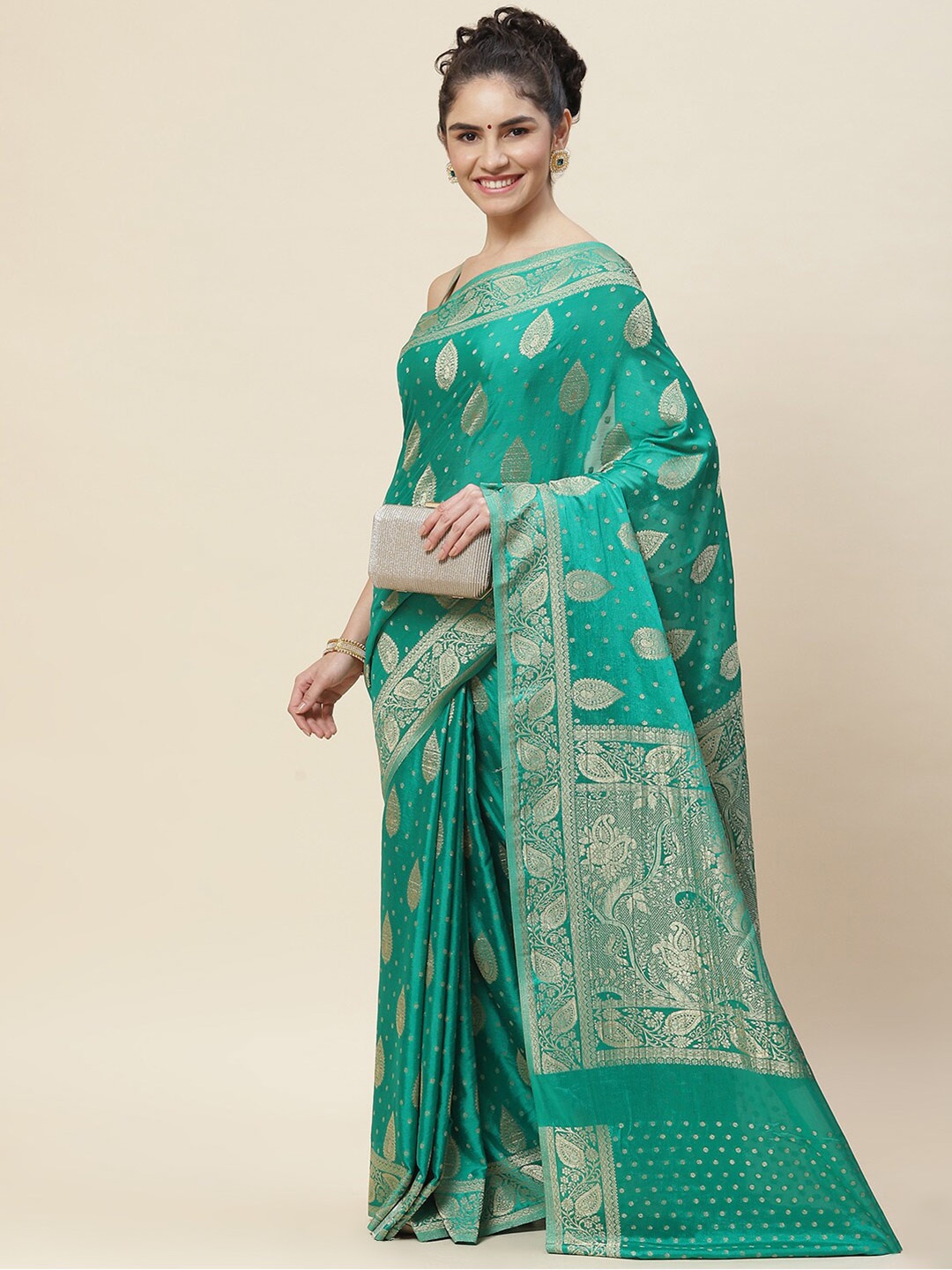 

Meena Bazaar Woven Design Zari Saree, Green