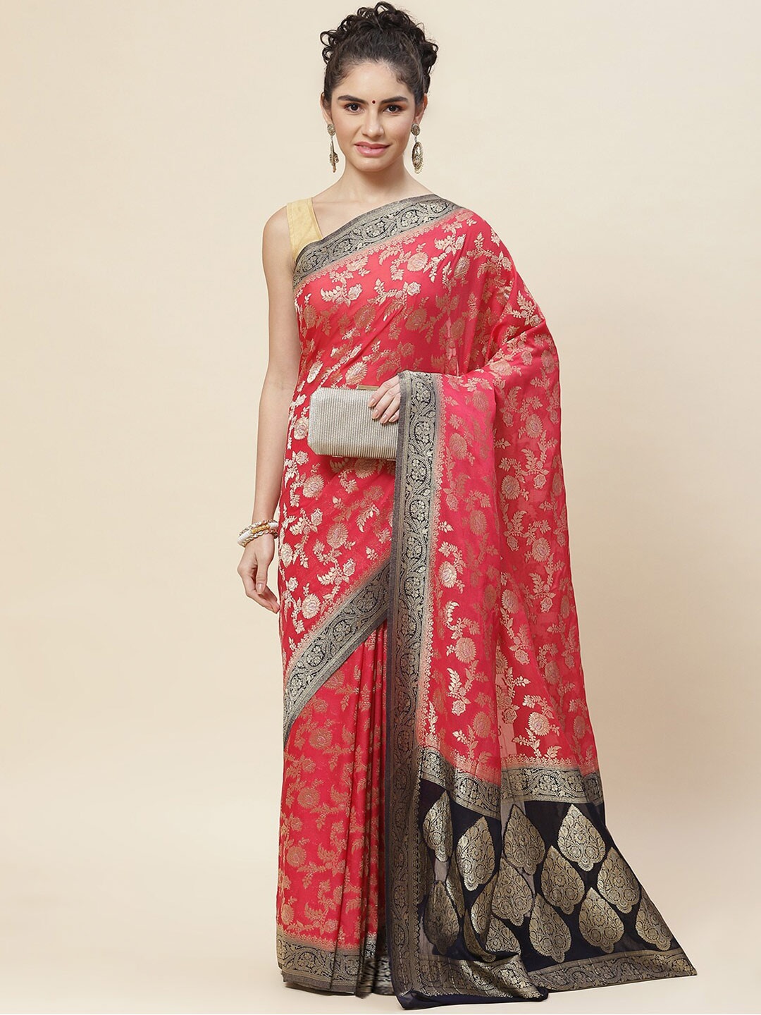 

Meena Bazaar Woven Design Zari Saree, Pink