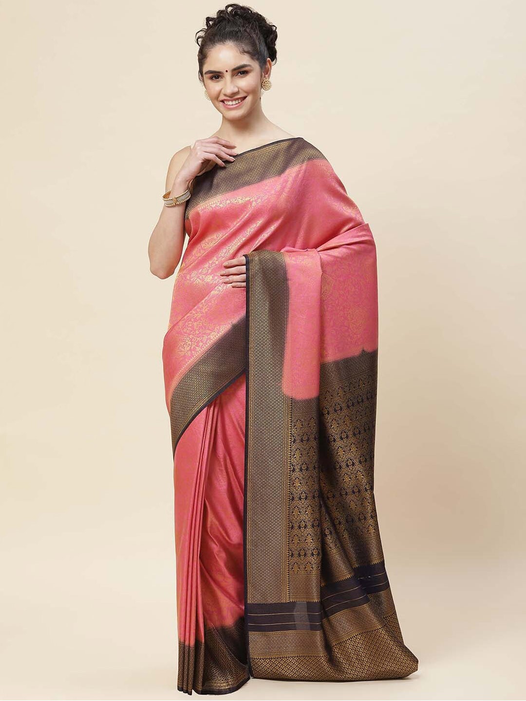 

Meena Bazaar Woven Design Zari Art Silk Saree, Pink