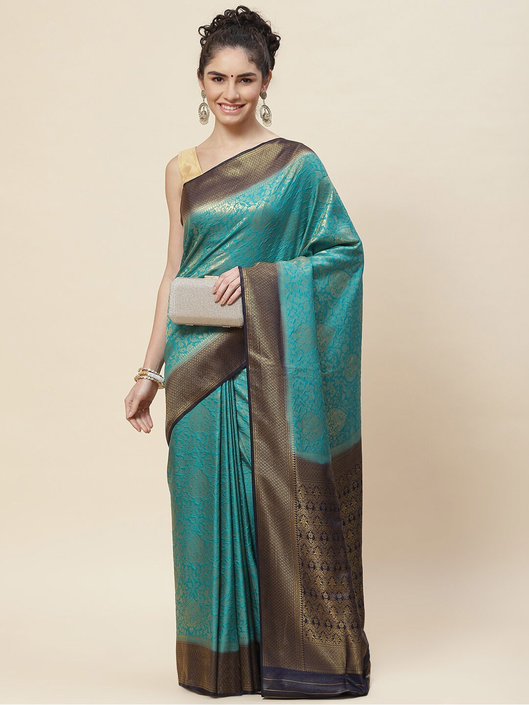 

Meena Bazaar Woven Design Zari Art Silk Saree, Blue
