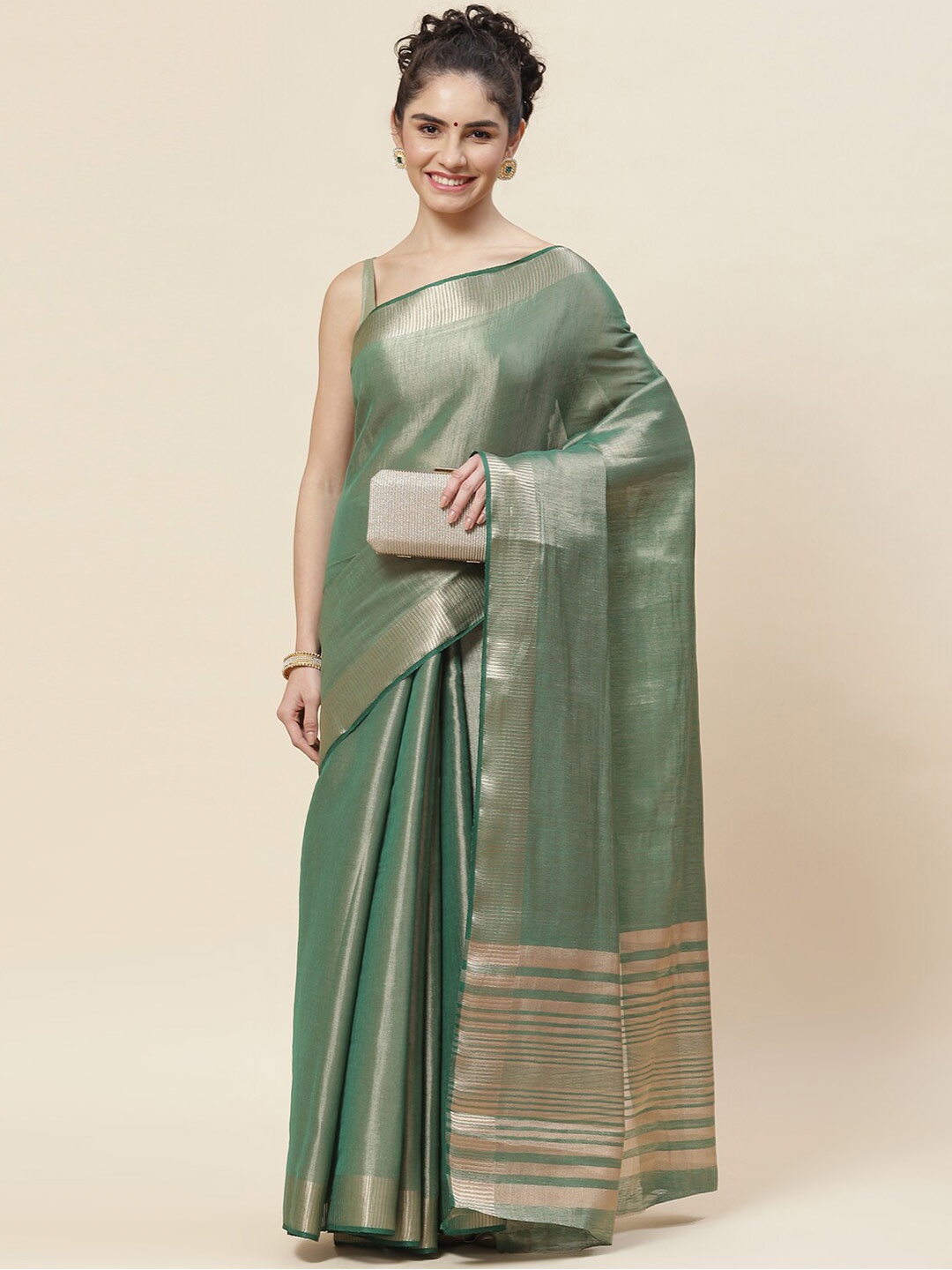 

Meena Bazaar Zari Saree, Sea green