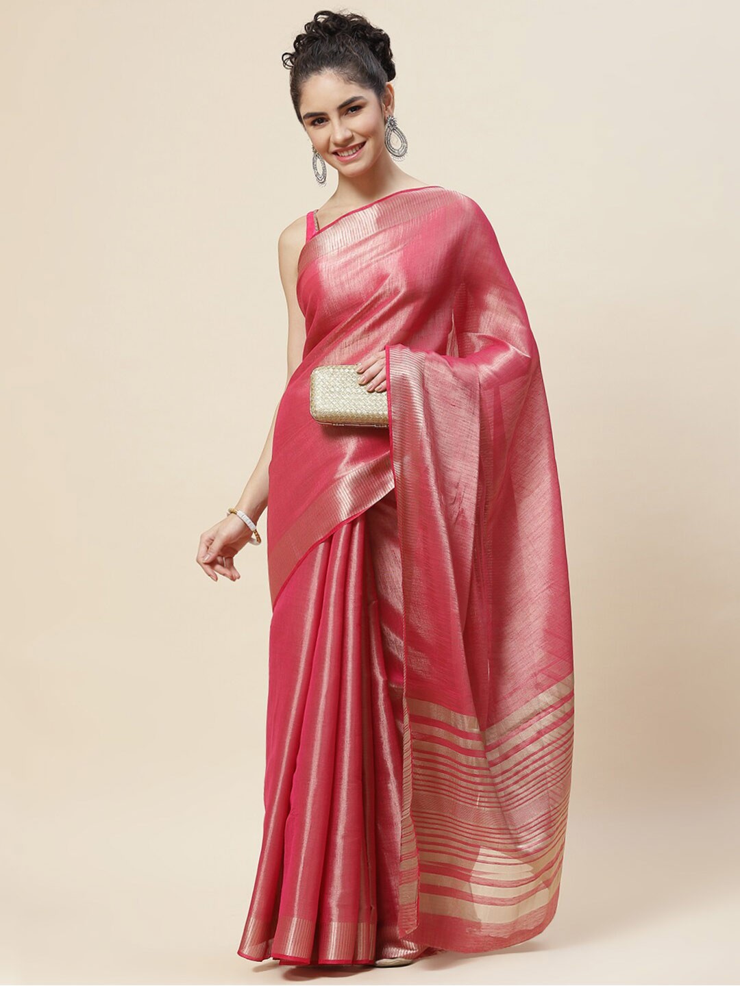 

Meena Bazaar Zari Saree, Pink