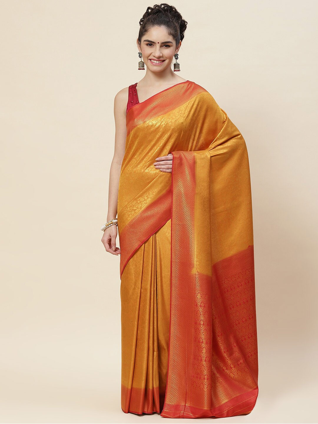 

Meena Bazaar Ethnic Motifs Zari Saree, Mustard