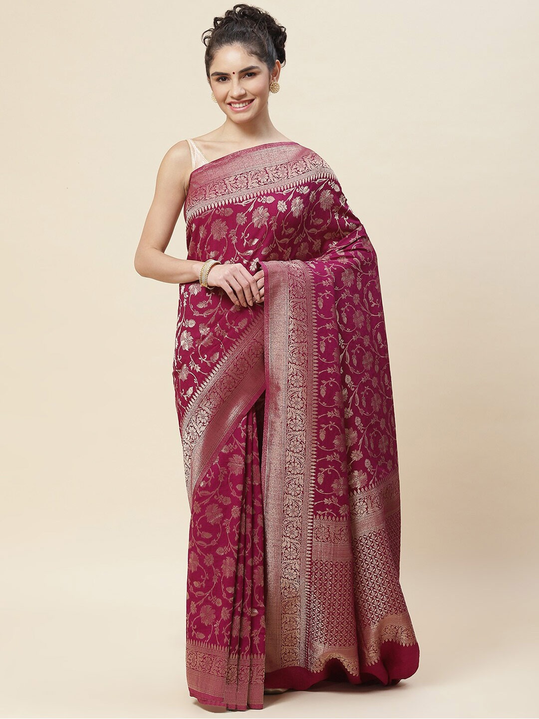 

Meena Bazaar Ethnic Motifs Zari Tussar Saree, Purple