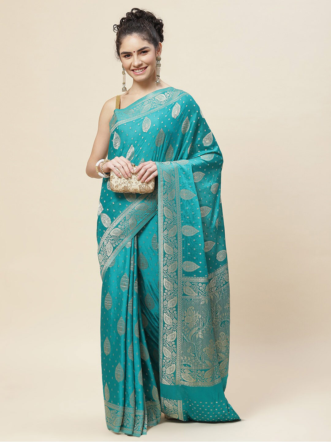 

Meena Bazaar Ethnic Motifs Zari Saree, Blue