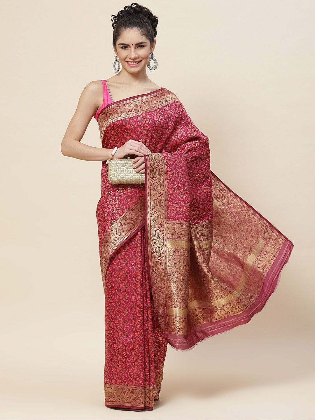 

Meena Bazaar Ethnic Motifs Zari Saree, Burgundy