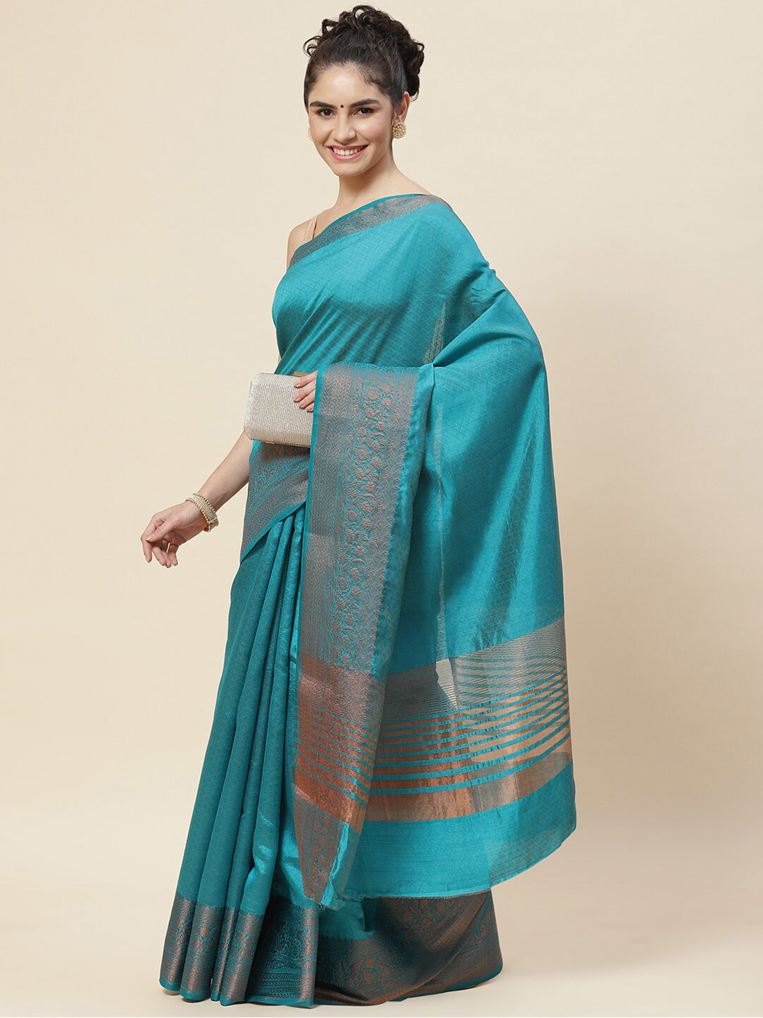 

Meena Bazaar Woven Design Zari Saree, Blue