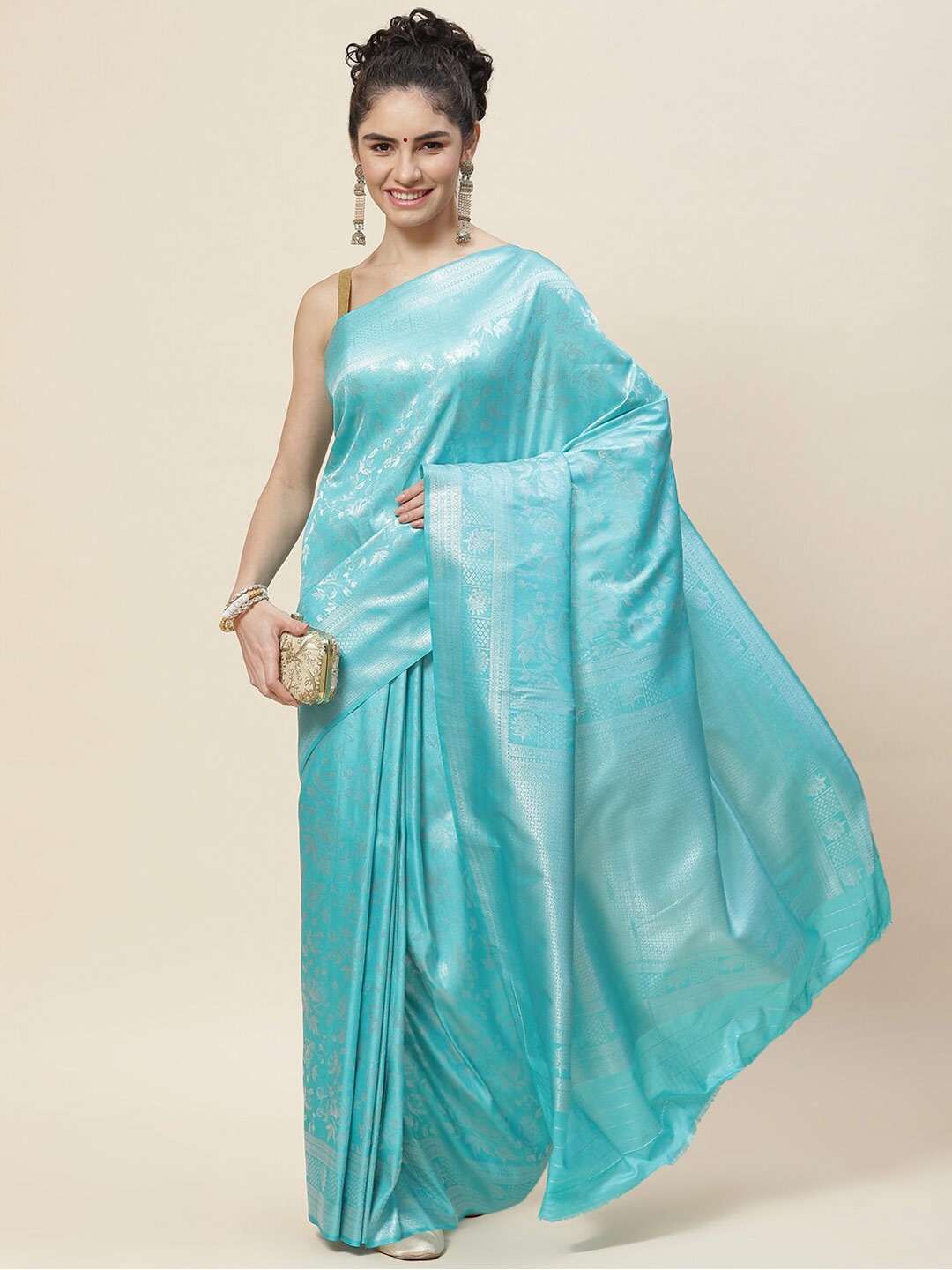 

Meena Bazaar Woven Design Zari Art Silk Saree, Blue